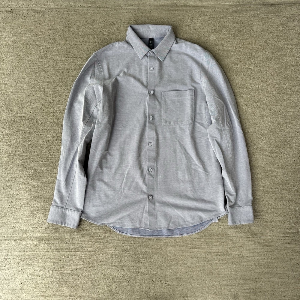 Lululemon Men's Long Sleeve Button Down Shirt Gray Size Small Cotton Blend